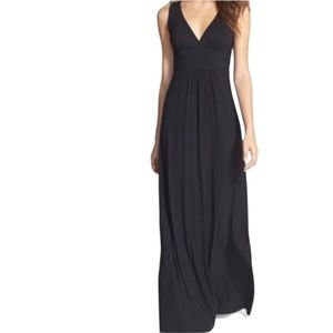Loveappella Black Jersey Maxi Dress V Neck Plunge Women’s Size Small